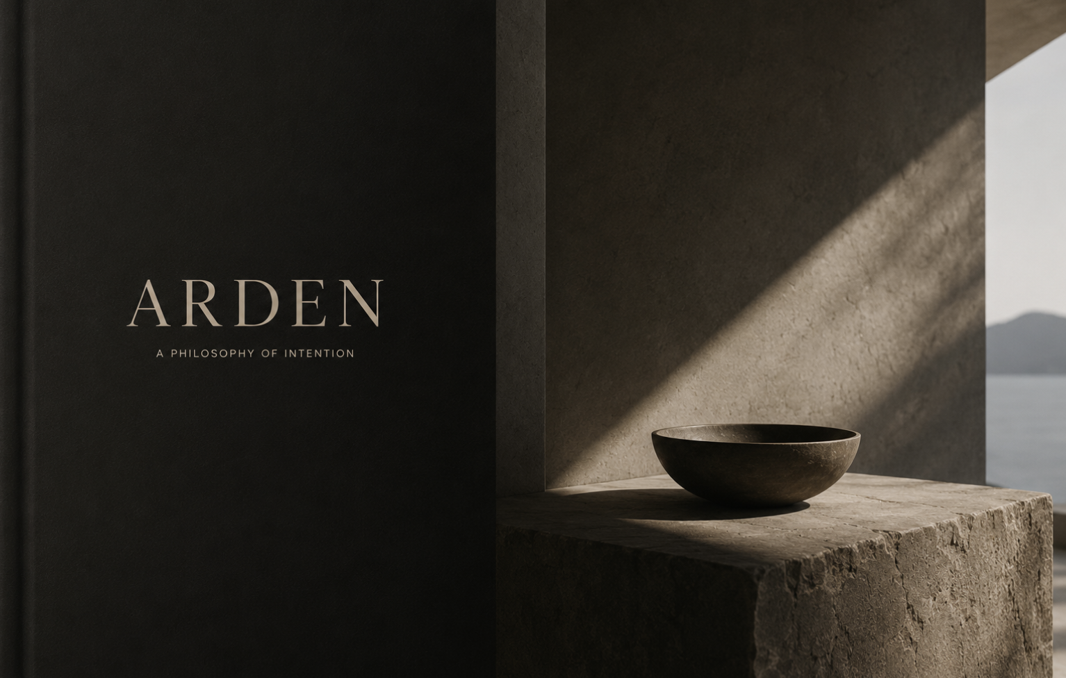 Arden book cover reading A Philosophy of Intention beside a stone bowl in raking light